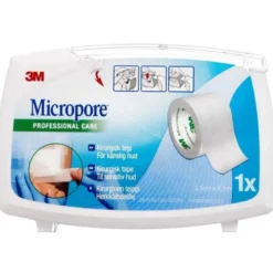 3M MICROPORE PAPIRTAPE M. DISPENSER (HVID, 2,5 CM)